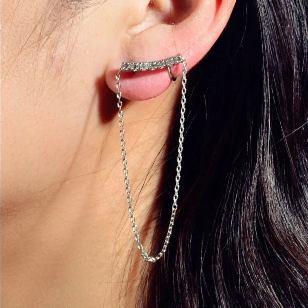 • Sara • Rhinestone + Chain Earring Cuffs - Picture 1 of 4